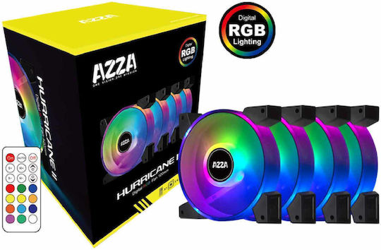 Azza Hurricane II Digital Вентилатор за Кутия 120мм (1800 оборота / 43.06cfm) с RGB Осветление и Свързване 4-изводна ШИМ 4бр