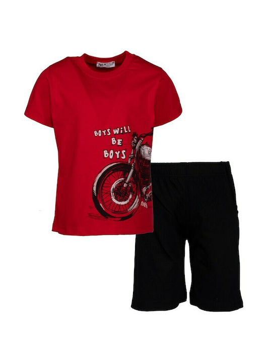 Nek Kids Wear Kids Set with Shorts Summer 2pcs Red