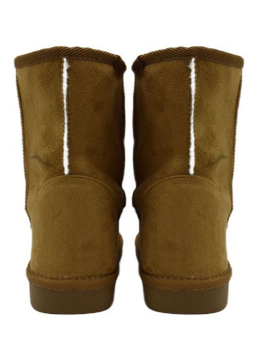 Remake Suede Γυναικεία Μποτάκια με Γούνα Camel