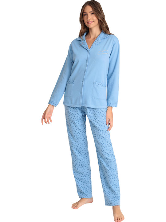 Lydia Creations Winter Damen Pyjama-Set Hellblau