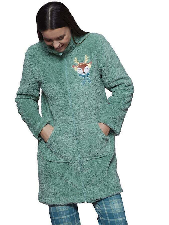 Noidinotte Χειμερινή Γυναικεία Fleece Ρόμπα Mint