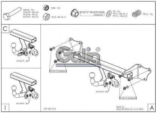 Galia Automatic Tow Hook Car BMW X1 Suv 2009 - 2015 Automatic Maximum Towing Weight 2000kg