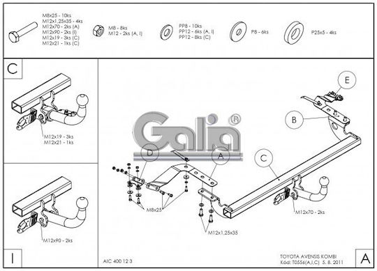 Galia Abschlepphaken Auto Toyota Avensis