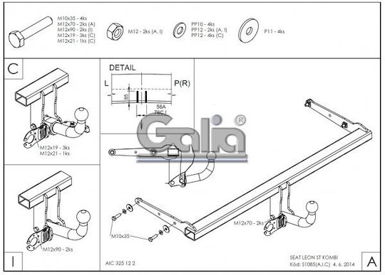Galia Automatic Tow Hook Car Seat Leon Kombi 2013 - 2017 Automatic Maximum Towing Weight 1800kg