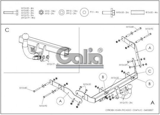 Galia Κοτσαδόρος Αυτοκινήτου Citroen Xsara Picasso 5θυρο 2000 με Βίδες Μέγιστης Έλξης 1300kg με Βίδες
