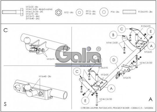 Galia Automatic Tow Hook Car Citroen Jumper Minibus 1994 - 2006 Automatic Maximum Towing Weight 2000kg