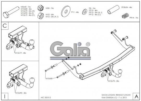 Galia Abschlepphaken Auto Dacia Logan