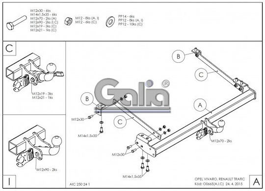 Galia Automatic Tow Hook Car Fiat Talento Van 2014 Automatic Maximum Towing Weight 2100kg