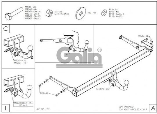 Galia Automatic Tow Hook Car Seat Tarraco Crossover 2018 Automatic Maximum Towing Weight 2500kg