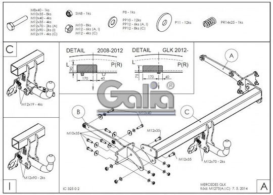 Galia Atașament de remorcare Car Mercedes-Benz GLK - Magazin online 2008 cu Bolțuri Tracțiune maximă 2500kg