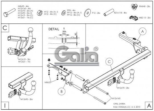 Galia Abschlepphaken Auto Opel Zafira