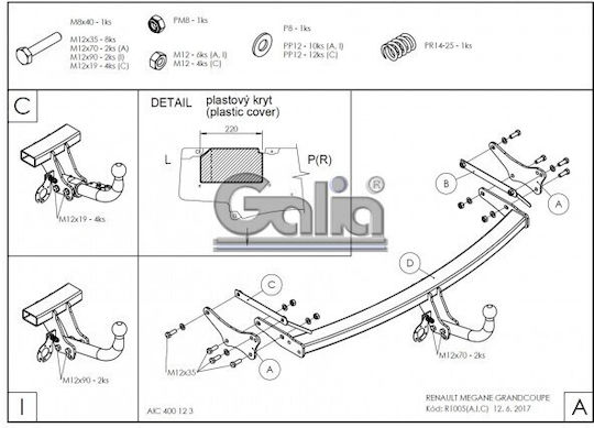 Galia Κοτσαδόρος Αυτοκινήτου Renault Megane 4θυρο, 2016 με Βίδες Μέγιστης Έλξης 2000kg με Βίδες
