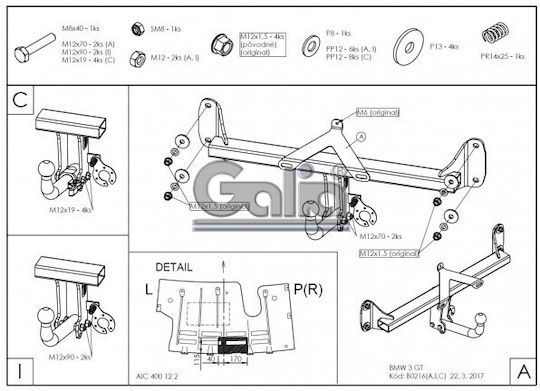 Galia Automatic Tow Hook Car BMW Series 3 2013 Automatic Maximum Towing Weight 1900kg