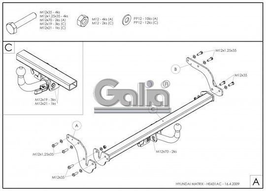 Galia Automatic Tow Hook Car Hyundai Matrix 2001 Automatic Maximum Towing Weight 1400kg