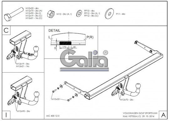 Galia Abschlepphaken Auto Volkswagen Golf Sportsvan