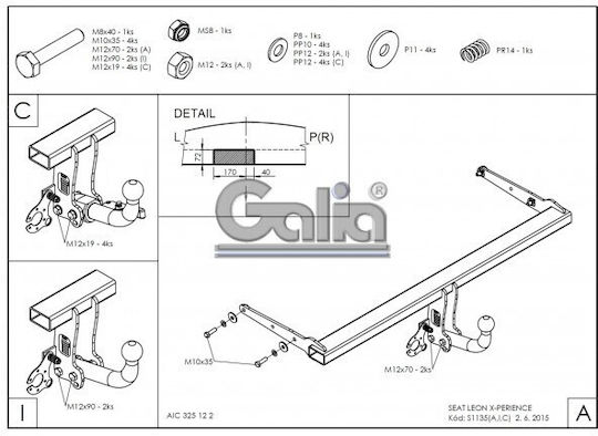 Galia Tow Hook Car Seat Leon Kombi 4wd 2014-2017 with bolts Maximum Towing Weight 2000kg with Screws