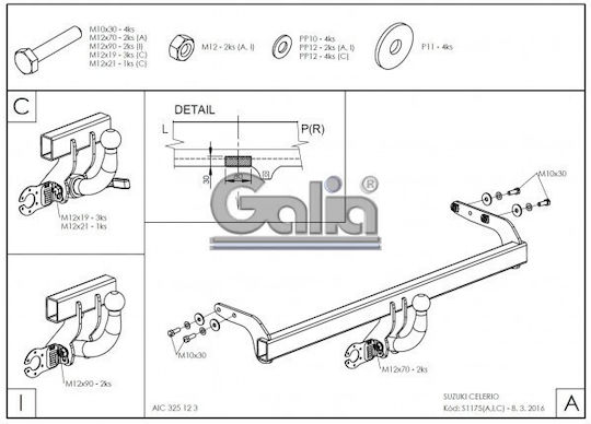 Galia Atașament de remorcare Car Suzuki Celerio Hatchback 2014 Automat Tracțiune maximă 700kg