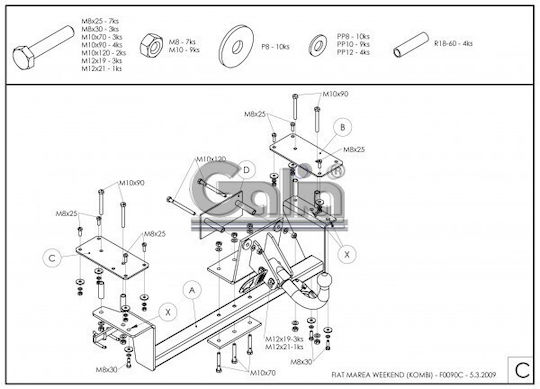 Galia Αυτόματος Κοτσαδόρος Αυτοκινήτου Fiat Marea Weekend Kombi 1996 - 2003 Αυτόματος Μέγιστης Έλξης 1400kg