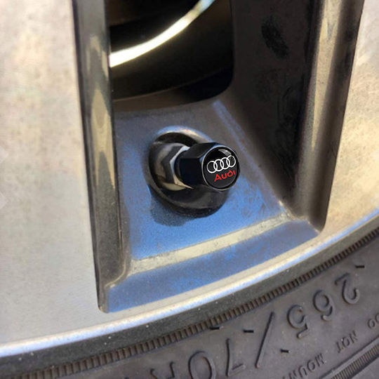 Auto Gs Car Tire Valve Caps with Logo Audi with Keychain Black 4pcs