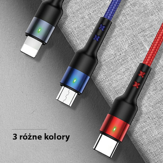 Usams SJ410 U26 Geflochten USB zu Blitzschlag / Typ-C,TC-TC / Micro-USB Kabel 2A Schwarz 0.35m (SJ410USB01)