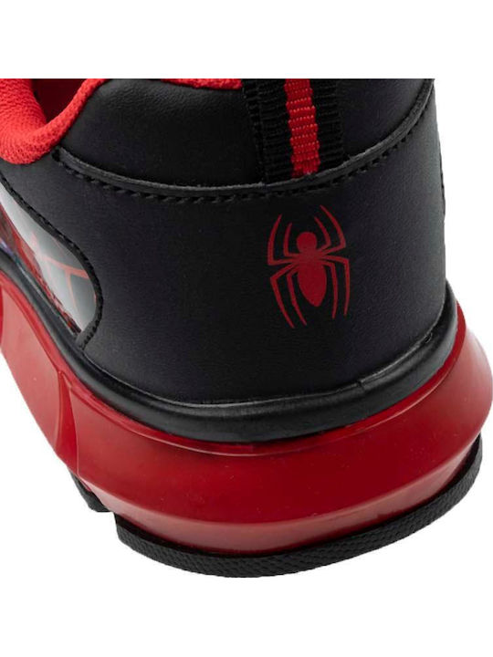 Spiderman Παιδικά Sneakers Ανατομικά με Σκρατς & Φωτάκια Μαύρα