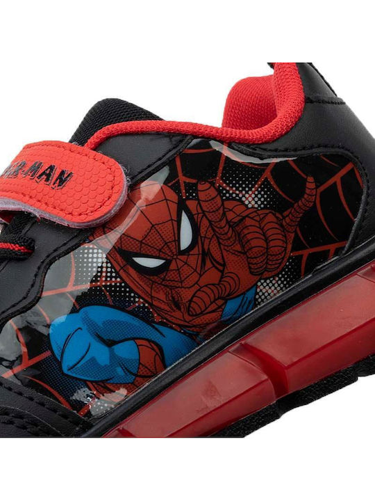 Spiderman Παιδικά Sneakers Ανατομικά με Σκρατς & Φωτάκια Μαύρα