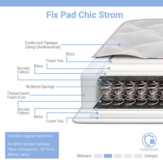 Chic Strom Fix Pad Полуединичен Ортопедичен Матрак 120x200x19см