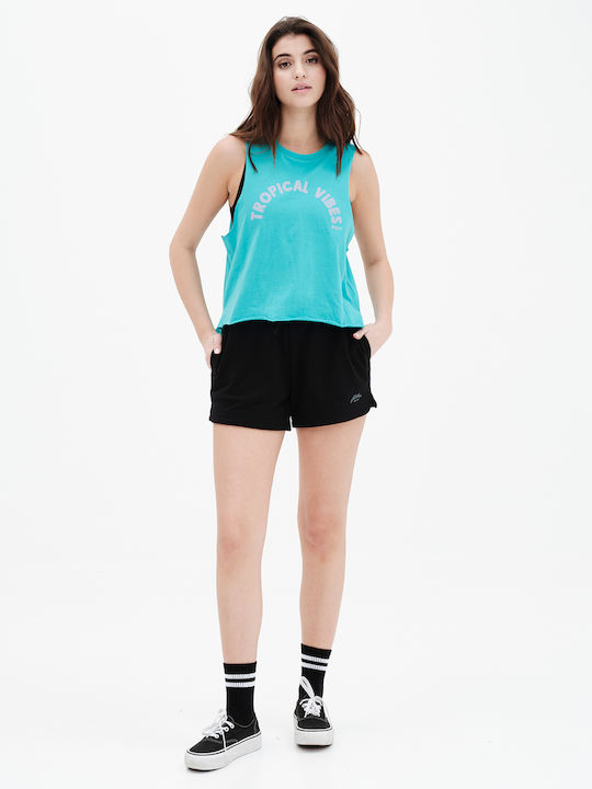 Damen Sport Crop Top Ärmellos Türkis