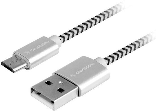 GoGEN Braided USB 2.0 to micro USB Cable Ασημί 1m (MICUSB100MM24)