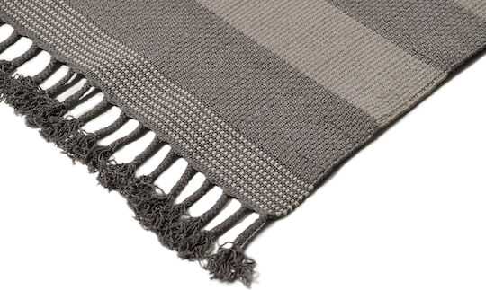 Tapicap Keren Handgefertigt Teppich Außenbereich Rechteckig Wolle mit Fransen Beige - Grey Stripes