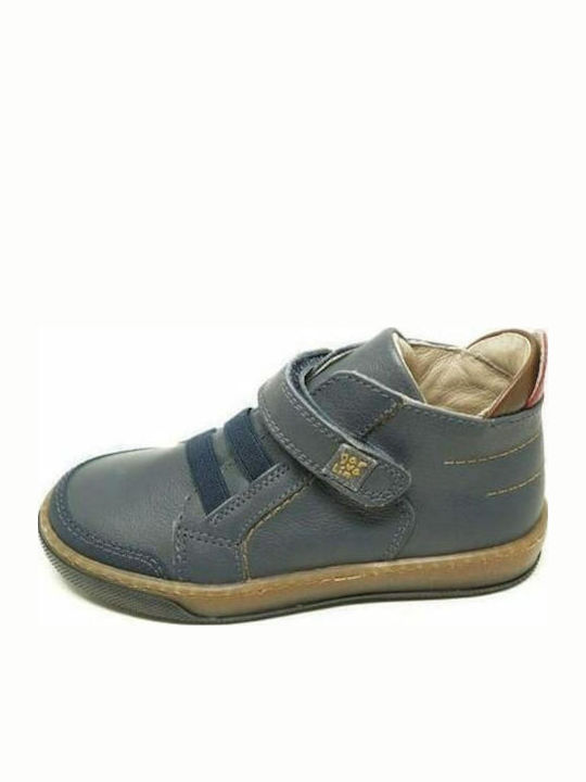 Leather Kids Boots with Velcro Blue
