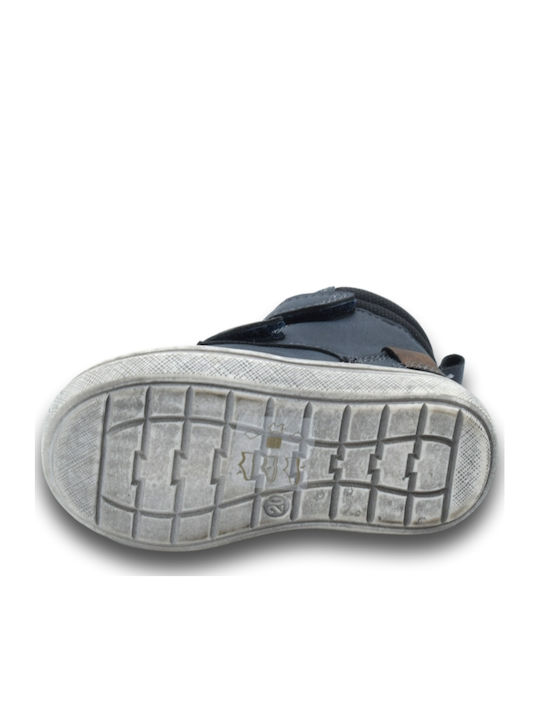 Anatomical Leather Kids Boots with Velcro Blue