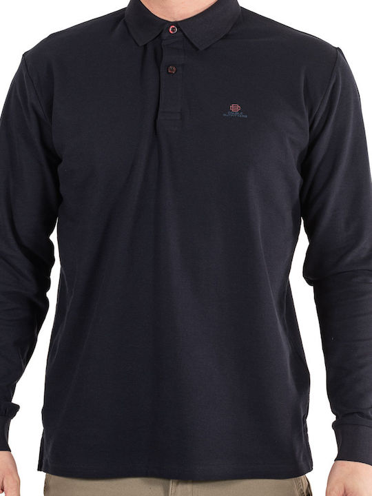 Double Men's Long Sleeve Blouse Polo Navy Blue