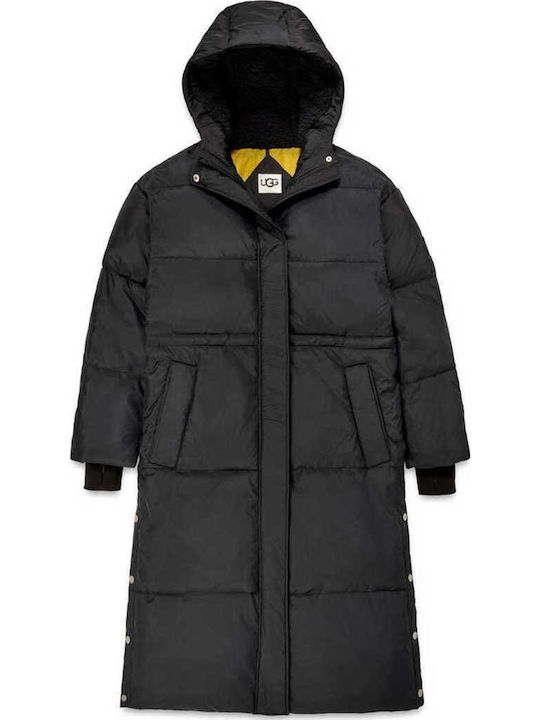 Keeley Women's Long Puffer Jacket Waterproof for Winter with Hood Black