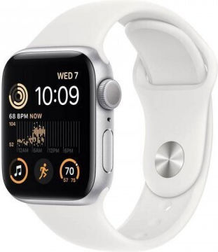 Apple Watch SE 2022 Cellular Aluminium 44mm Waterproof with eSIM and Heart Rate Monitor (Silver with White Sport Band)
