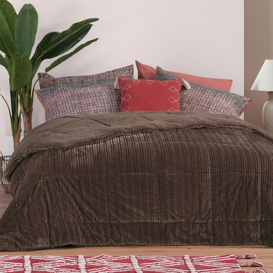 Nef-Nef Homeware Κουβερτοπάπλωμα με Γέμιση Hollowfiber Μονό 160x220εκ. Redick Taupe