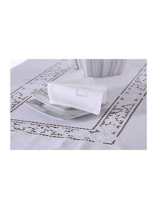 Silk Fashion 682 Linen Canneroni Tablecloth Λευκό 170x220cm