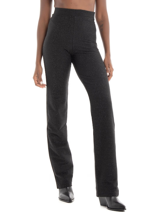 Mynthe Women's High-waisted Fabric Trousers with Elastic Slim Fit Black