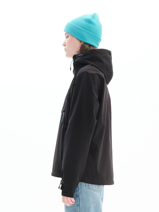 Basehit Women's Short Puffer Jacket for Winter with Detachable Hood Black