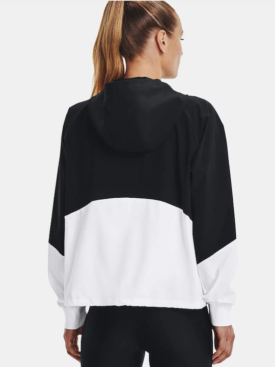 Women's Short Sports Jacket Windproof for Spring or Autumn with Hood Black/white