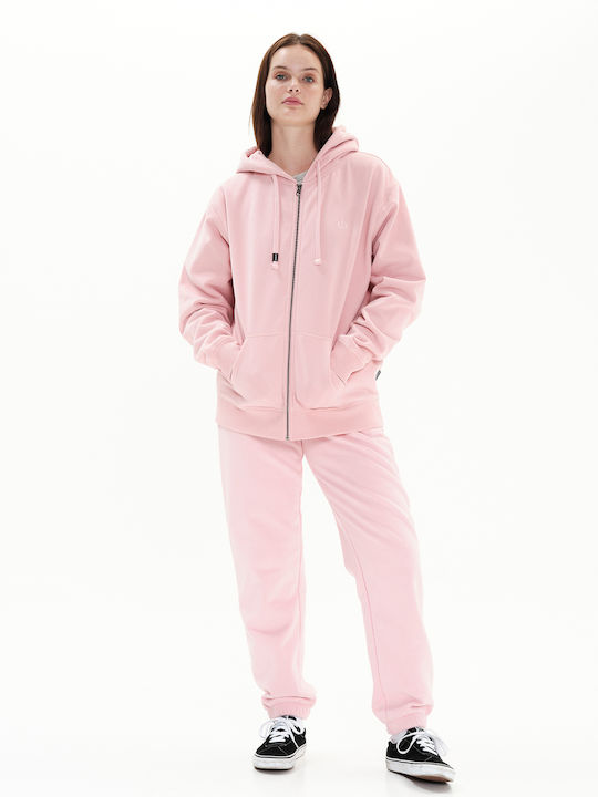Women's Sweatshirt Jacket Hooded Pale Pink