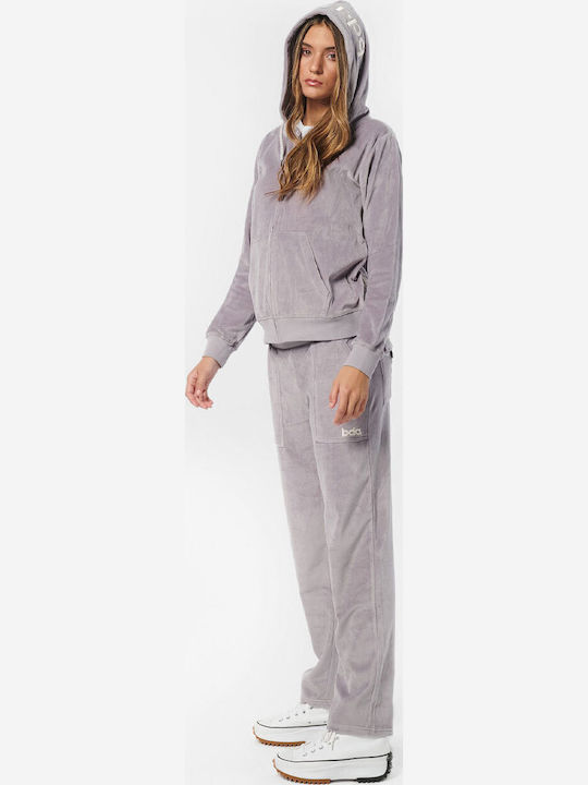 071222 Women's Sweatshirt Jacket Velvet Hooded Light Grey