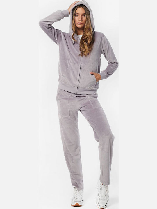071222 Women's Sweatshirt Jacket Velvet Hooded Light Grey