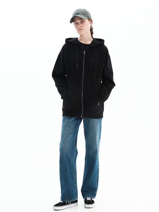 Long Women's Sweatshirt Jacket Hooded Black