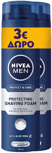 Nivea Men Protect & Care Пяна за Бръснене с алое за Чувствителна Кожа 2 x 250мл