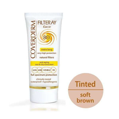 Coverderm Filteray Tinted Cream Soft Brown Waterproof Sunscreen Cream Face SPF80 with Color 50ml