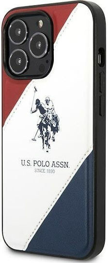 U.S. Polo Assn. Tricolor Embossed Back Cover Synthetic Leather / Silicone Red / White / Blue (iPhone 14 Pro)