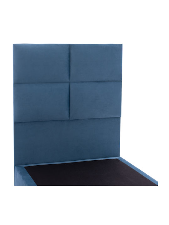 Milo Single Bed Upholstered with Blue Velvet for 90x200cm Mattress
