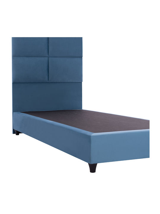Milo Single Bed Upholstered with Blue Velvet for 90x200cm Mattress