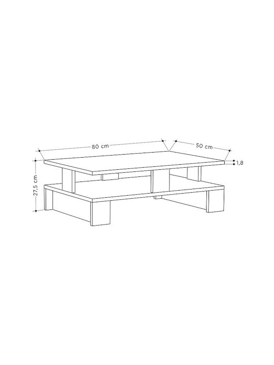 Rectangular Central Coffee Table Doze Wooden Gray W80xL50xH27cm